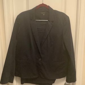 Ann Taylor Navy Blue Cotton Sateen Skirt Suit